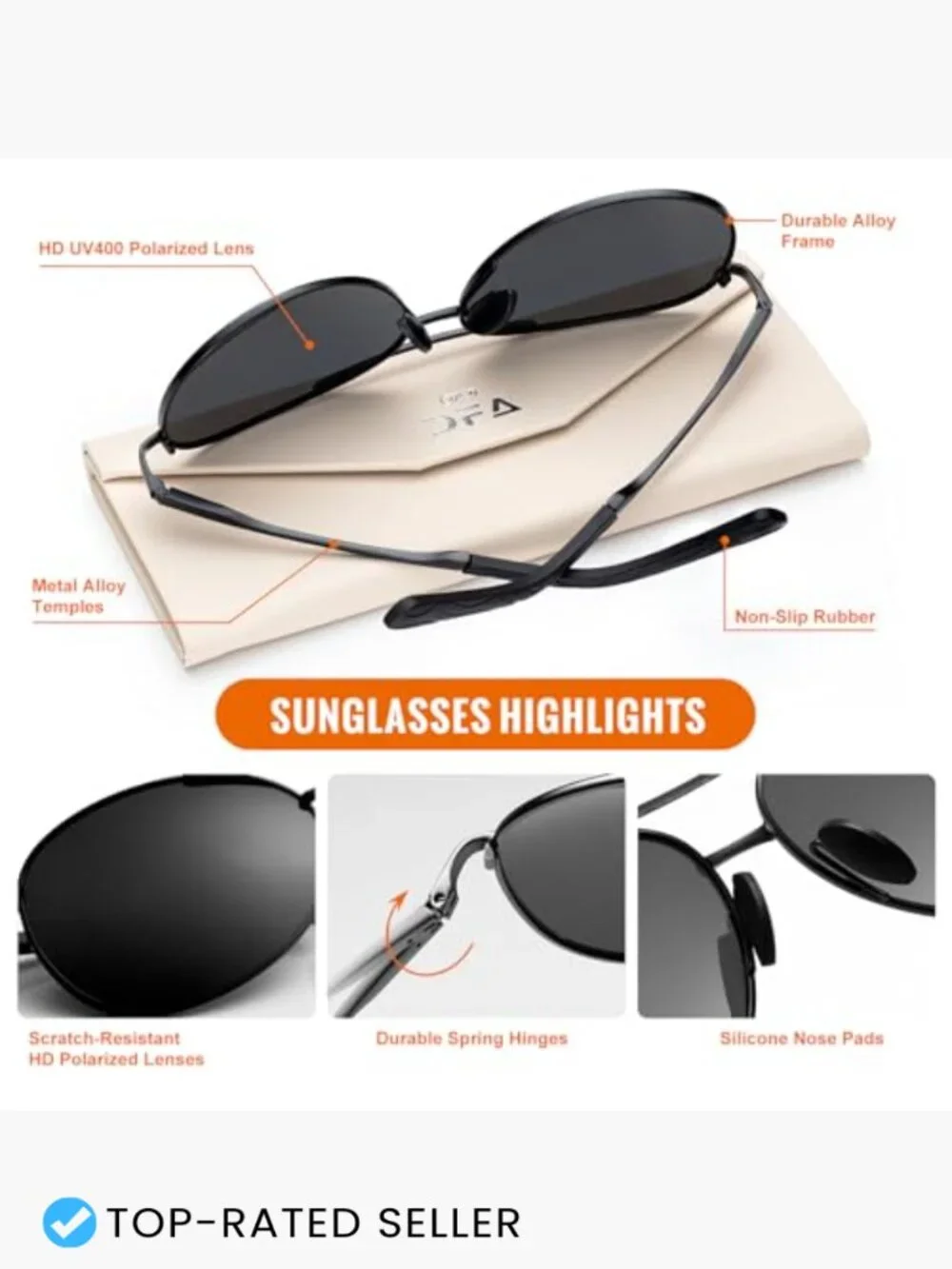 Classic Aviator Sunglasses Polarized Metal Frame UV Protection Driving Fishing